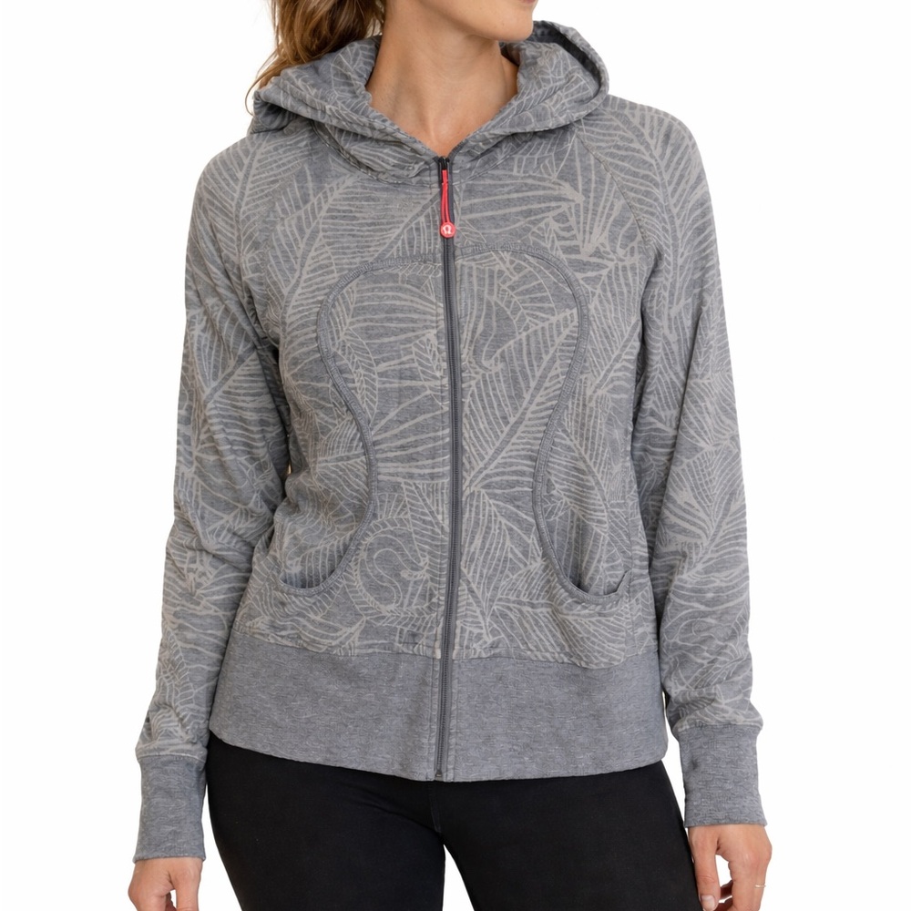 Lululemon Grey Scuba Hoodie Leaf Lululemon logo All Over Print Rare, Size Medium